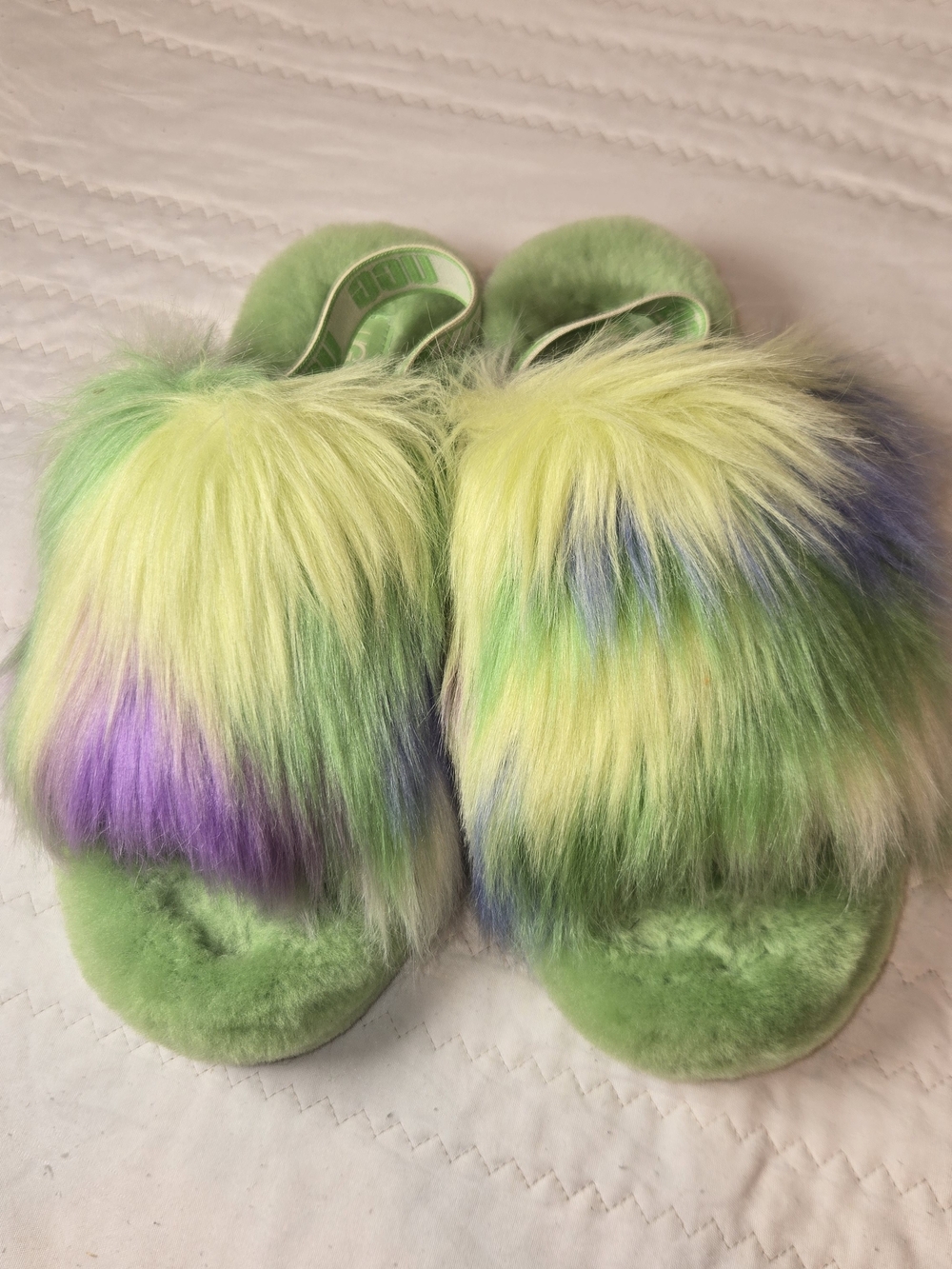 UGG Green Multicolor Faux-Fur Slide Slippers